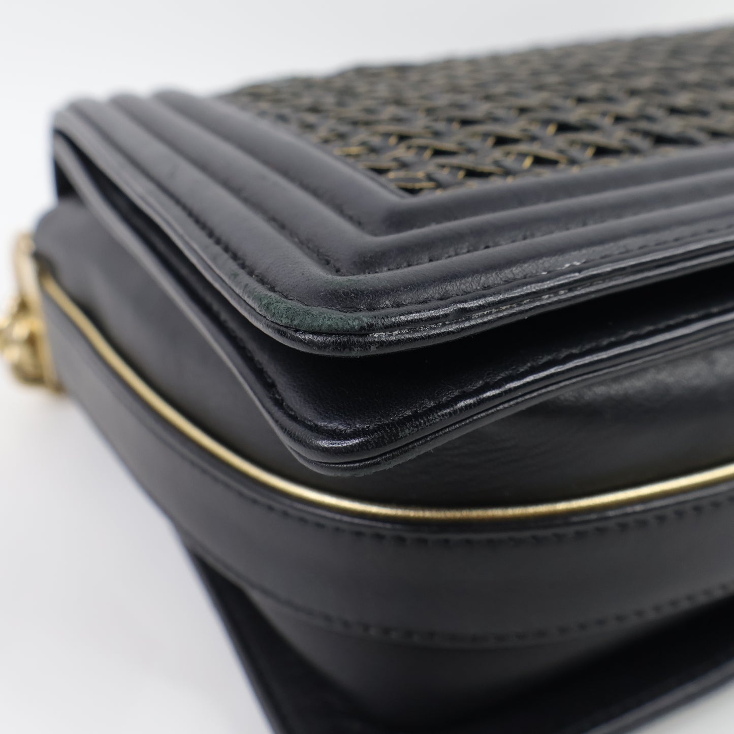 Chanel Boy 11" Woven Leather Black Gold