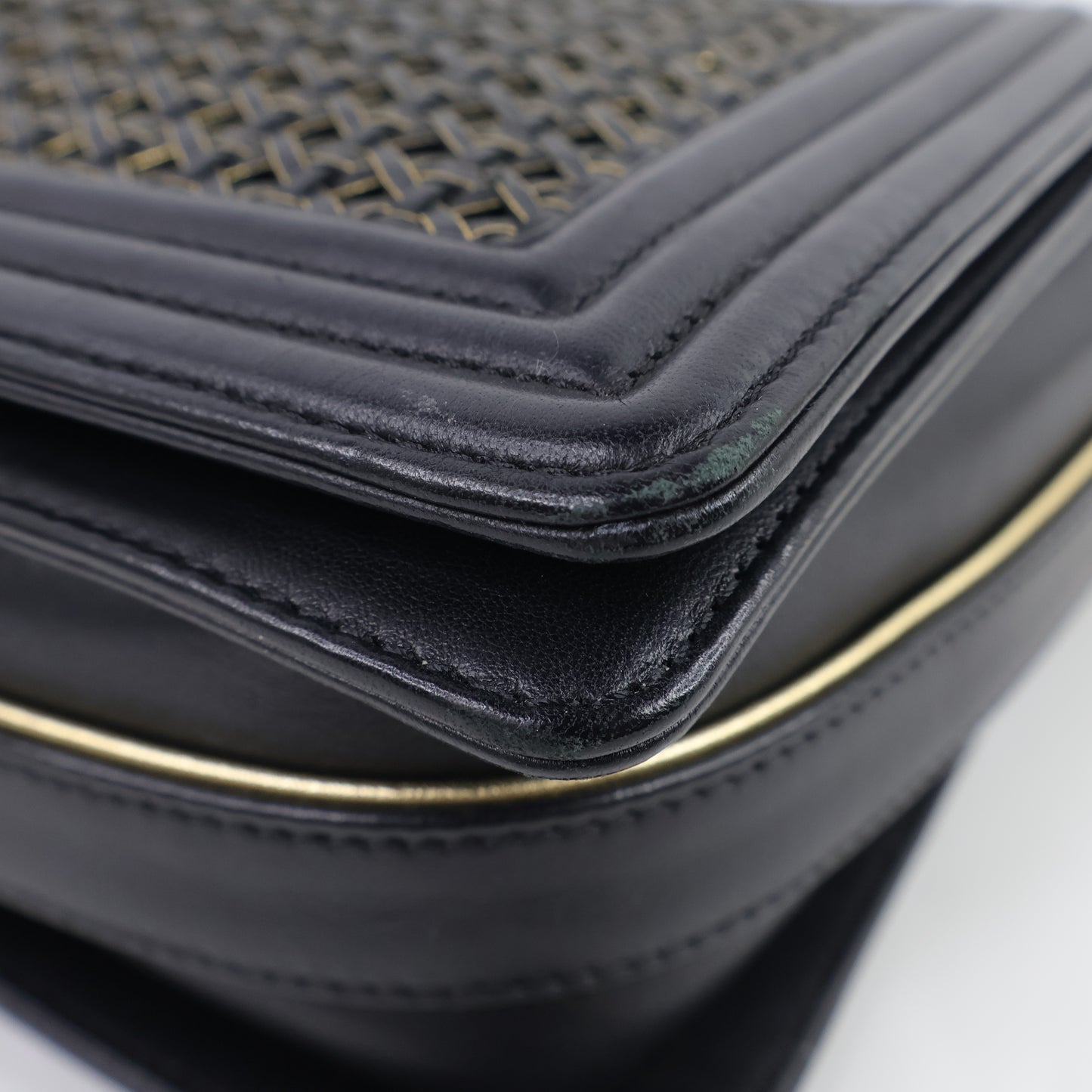 Chanel Boy 11" Woven Leather Black Gold