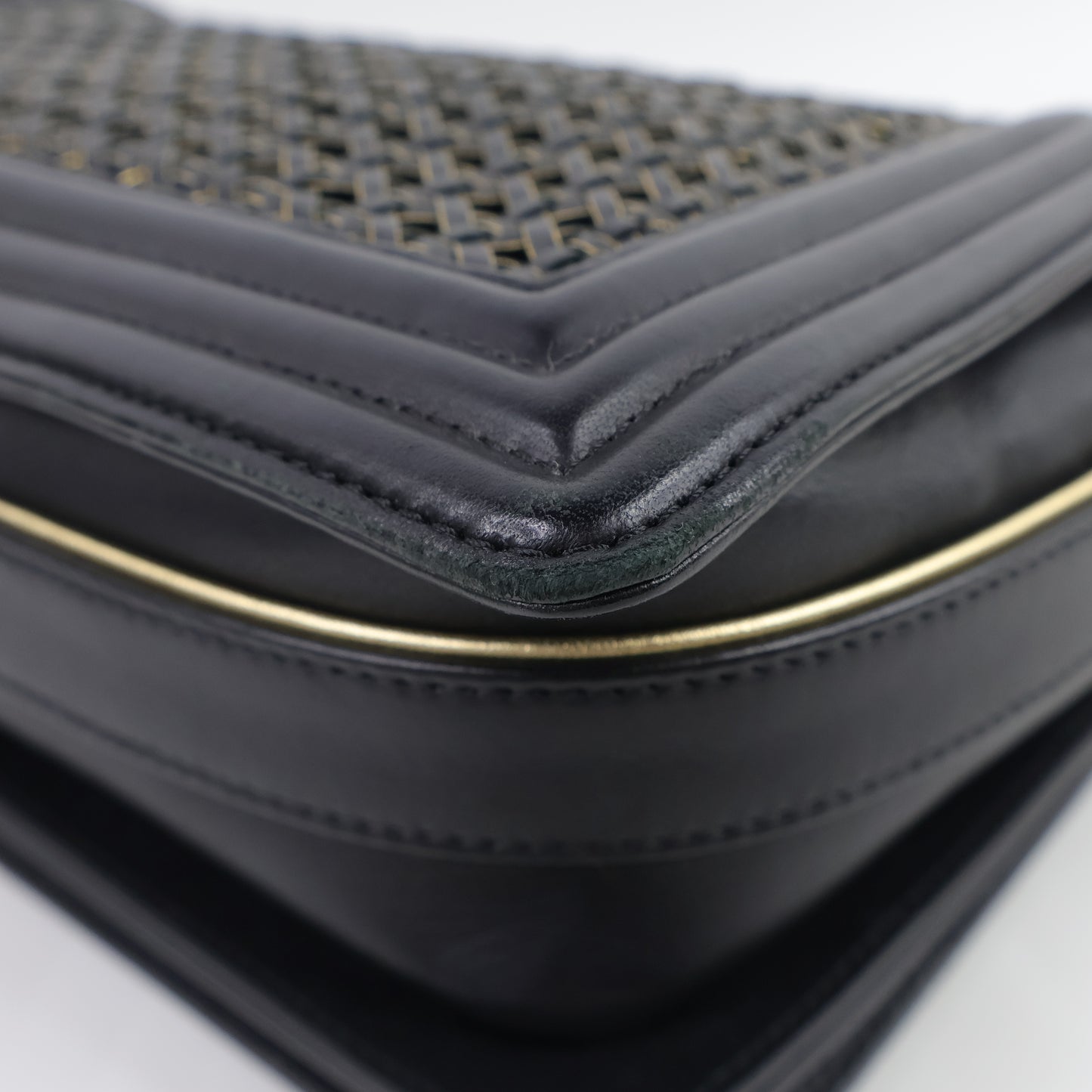 Chanel Boy 11" Woven Leather Black Gold
