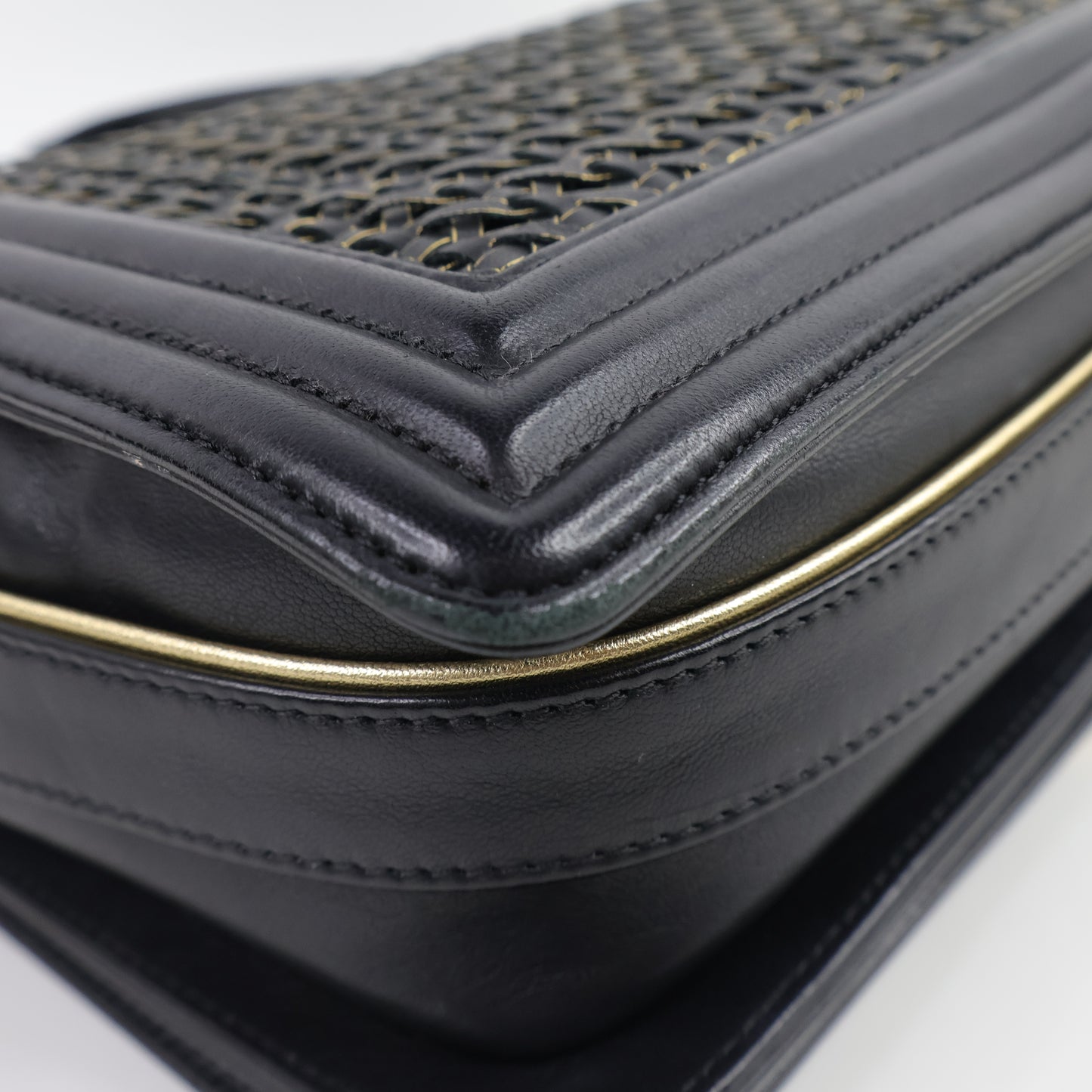 Chanel Boy 11" Woven Leather Black Gold