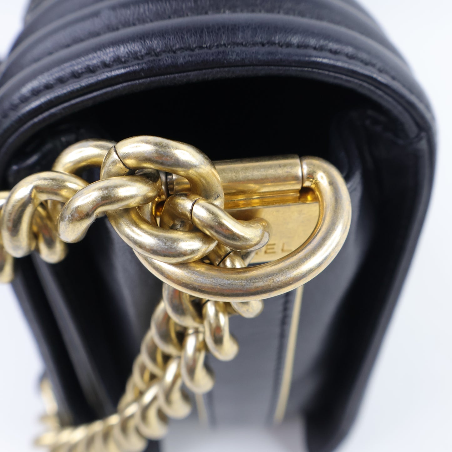 Chanel Boy 11" Woven Leather Black Gold