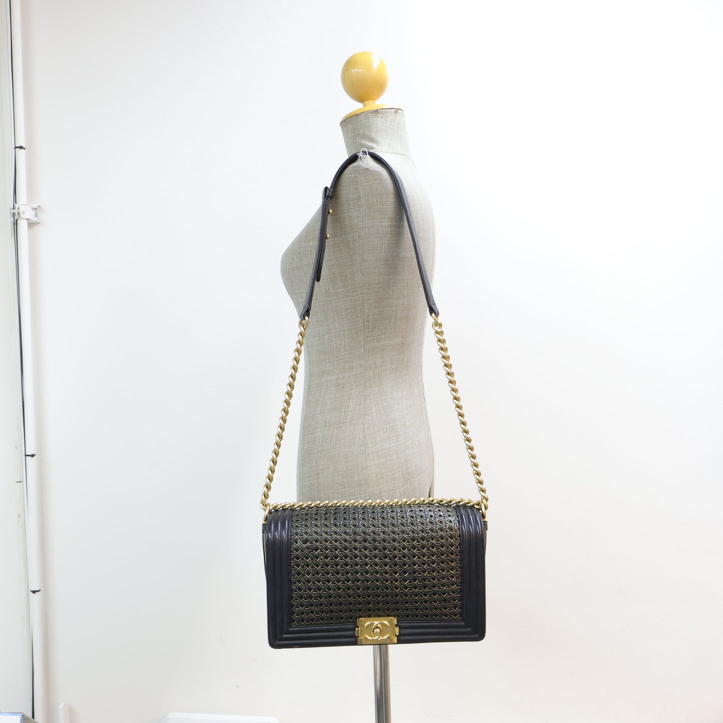 Chanel Boy 11" Woven Leather Black Gold