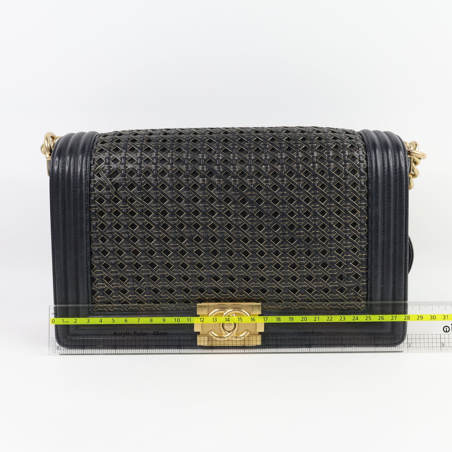 Chanel Boy 11" Woven Leather Black Gold