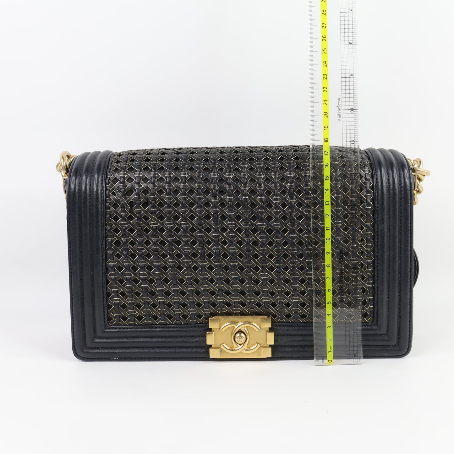 Chanel Boy 11" Woven Leather Black Gold