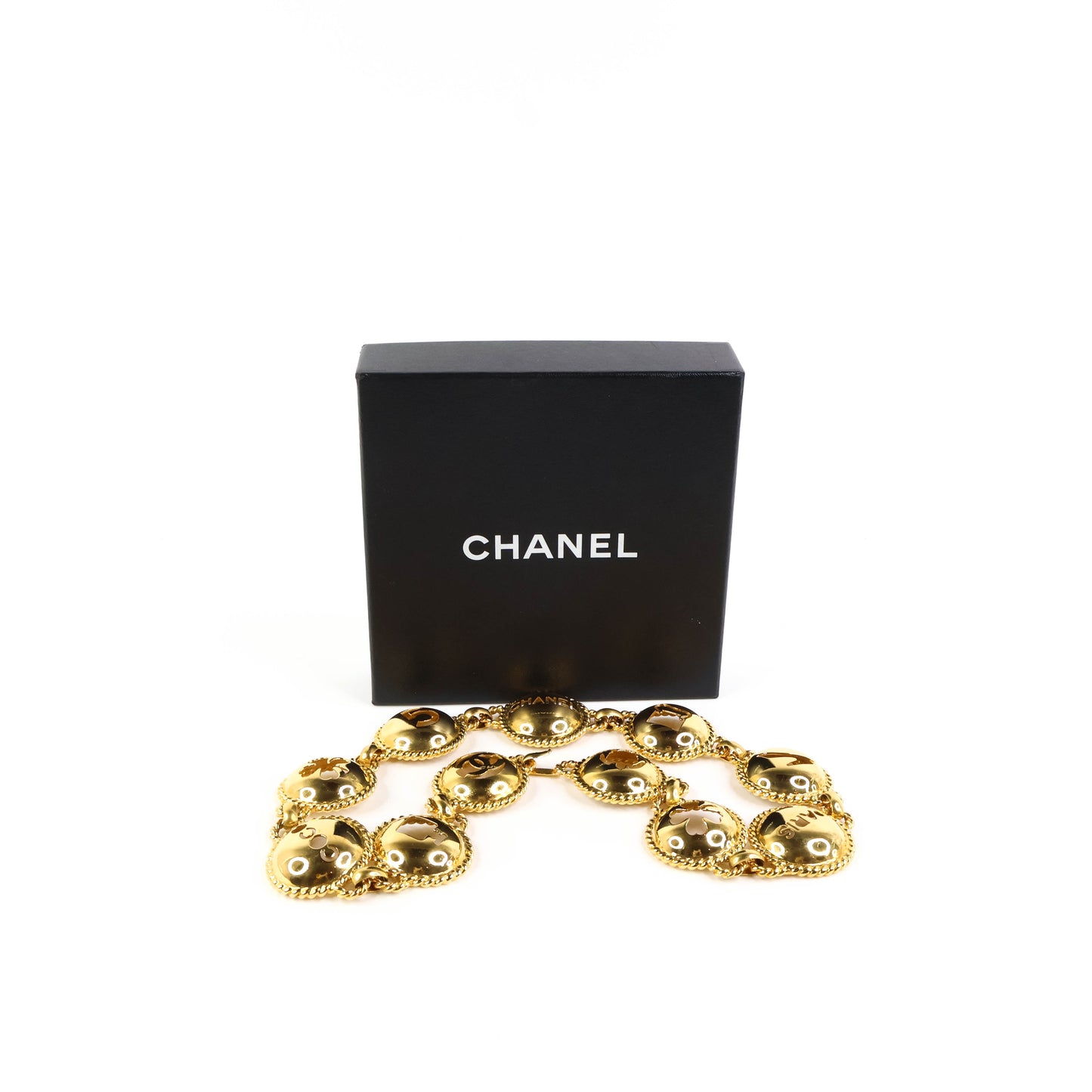 Chanel Chain Belt With Cutout Symbols Gold Vintage