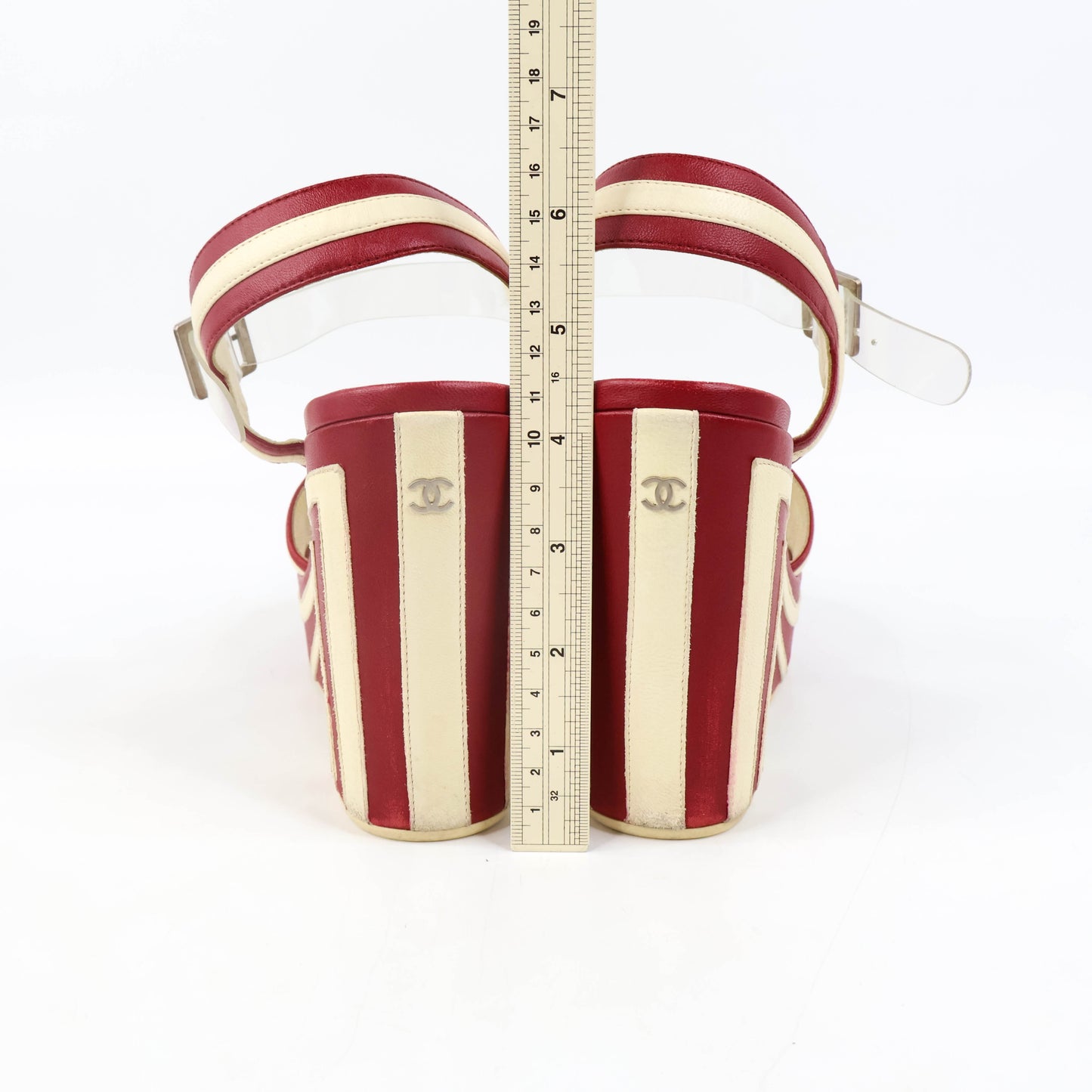 Chanel Stripe Wedge Red White 40