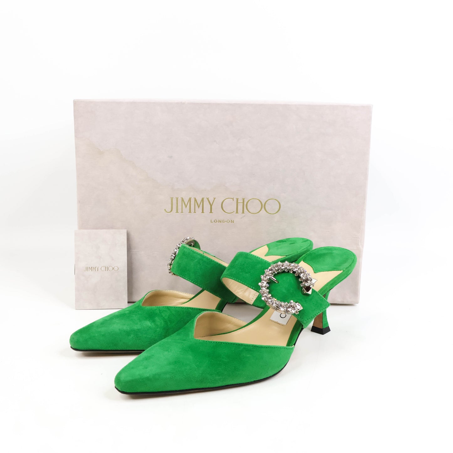 Jimmy Choo Sandals Heels Sude Green Crystal 38