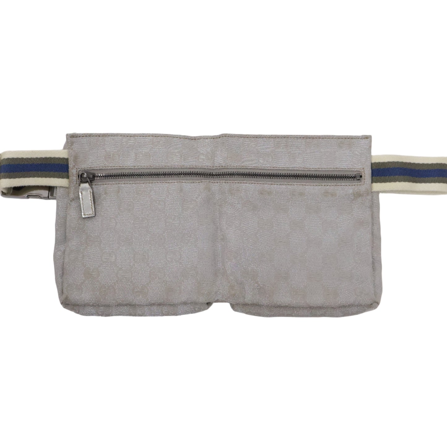 Gucci Belt Bag Two Pocket Canvas Silver