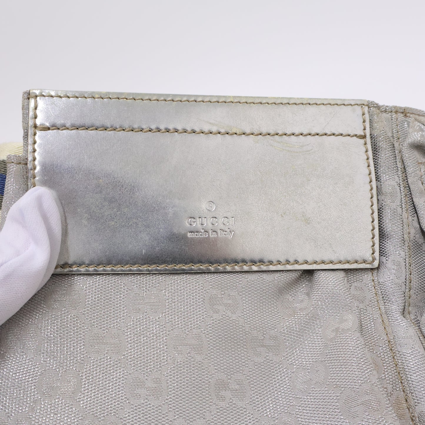 Gucci Belt Bag Two Pocket Canvas Silver