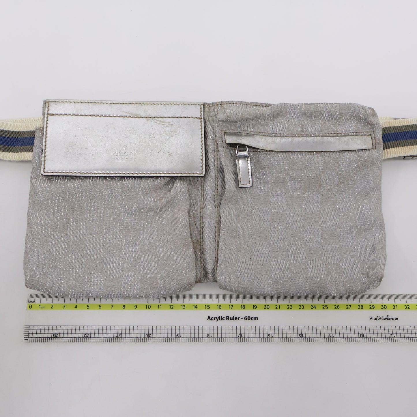 Gucci Belt Bag Two Pocket Canvas Silver