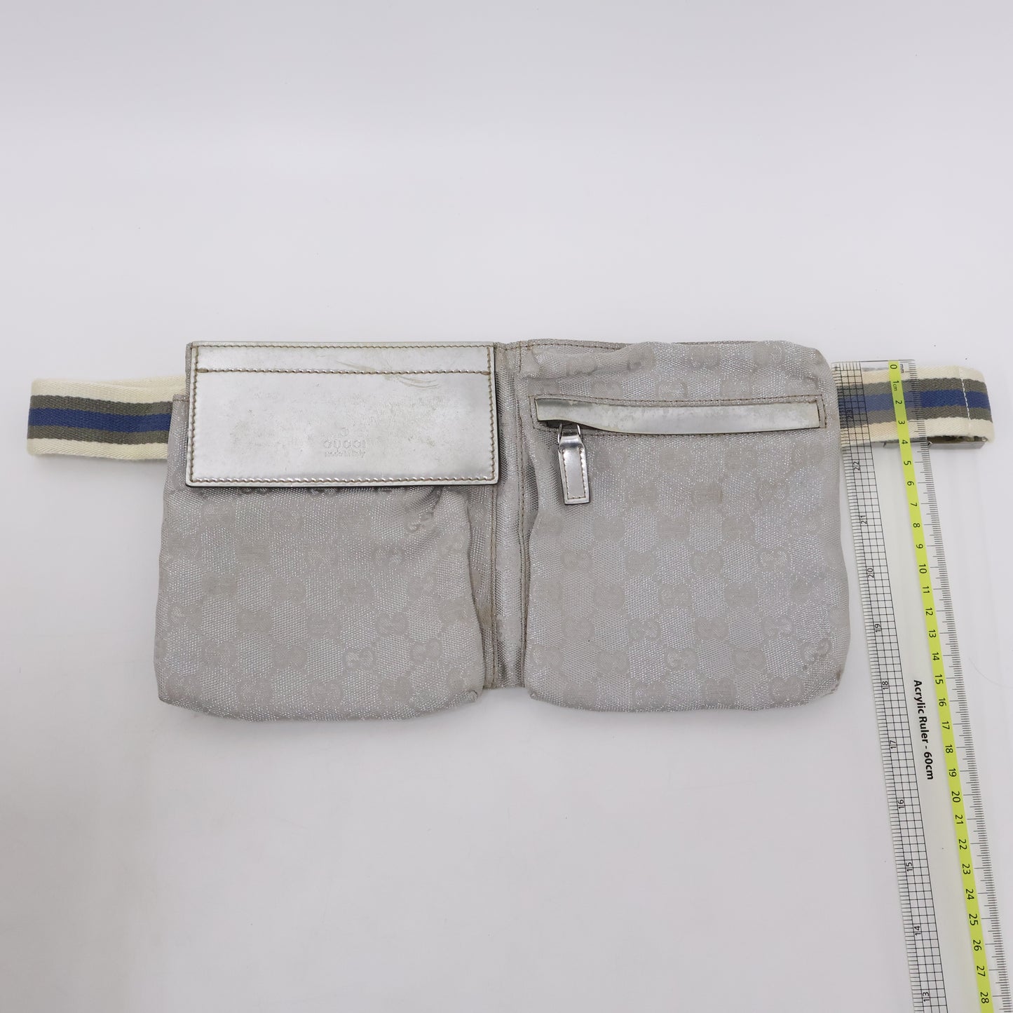 Gucci Belt Bag Two Pocket Canvas Silver