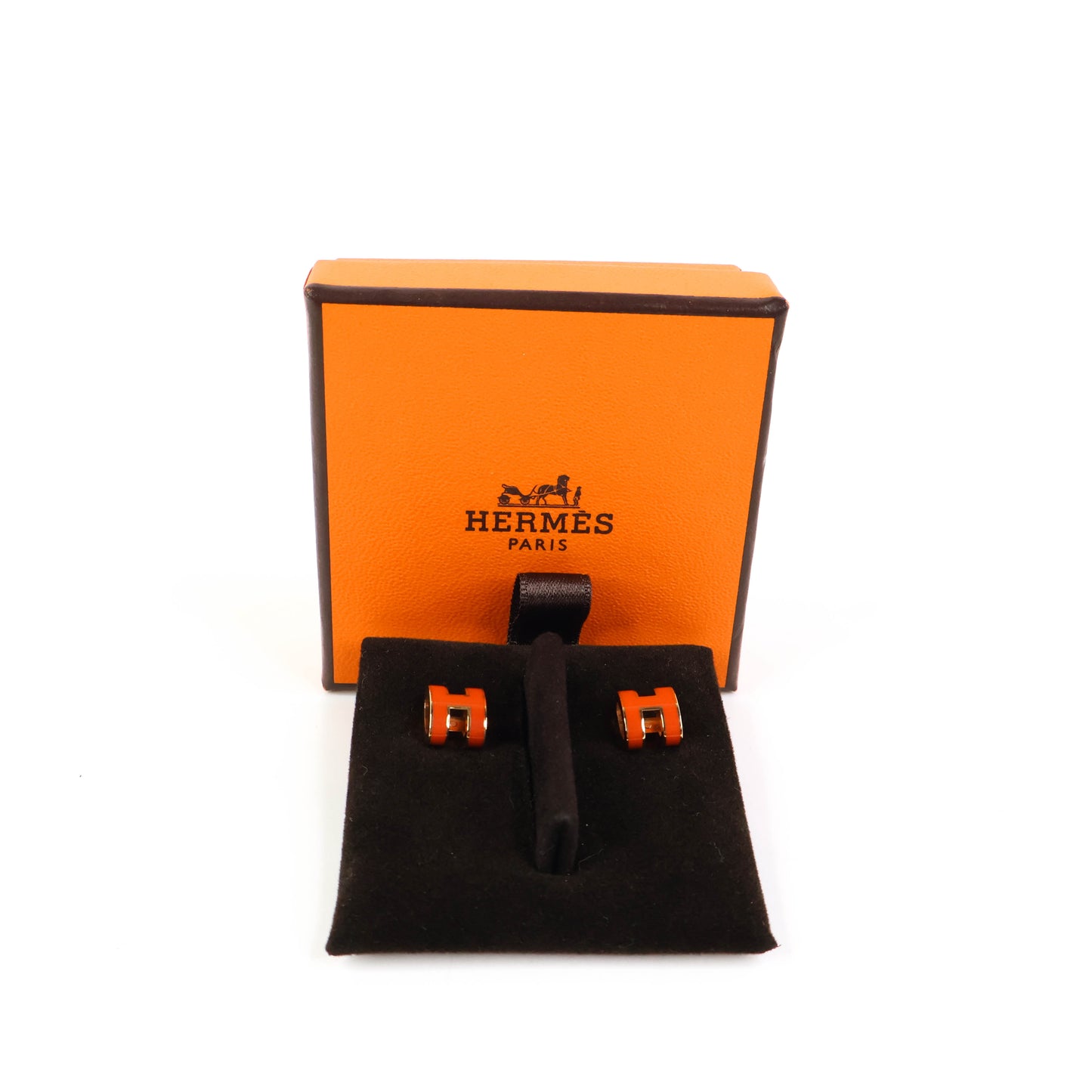 Hermes Mini Pop H Earrings Orange GHW