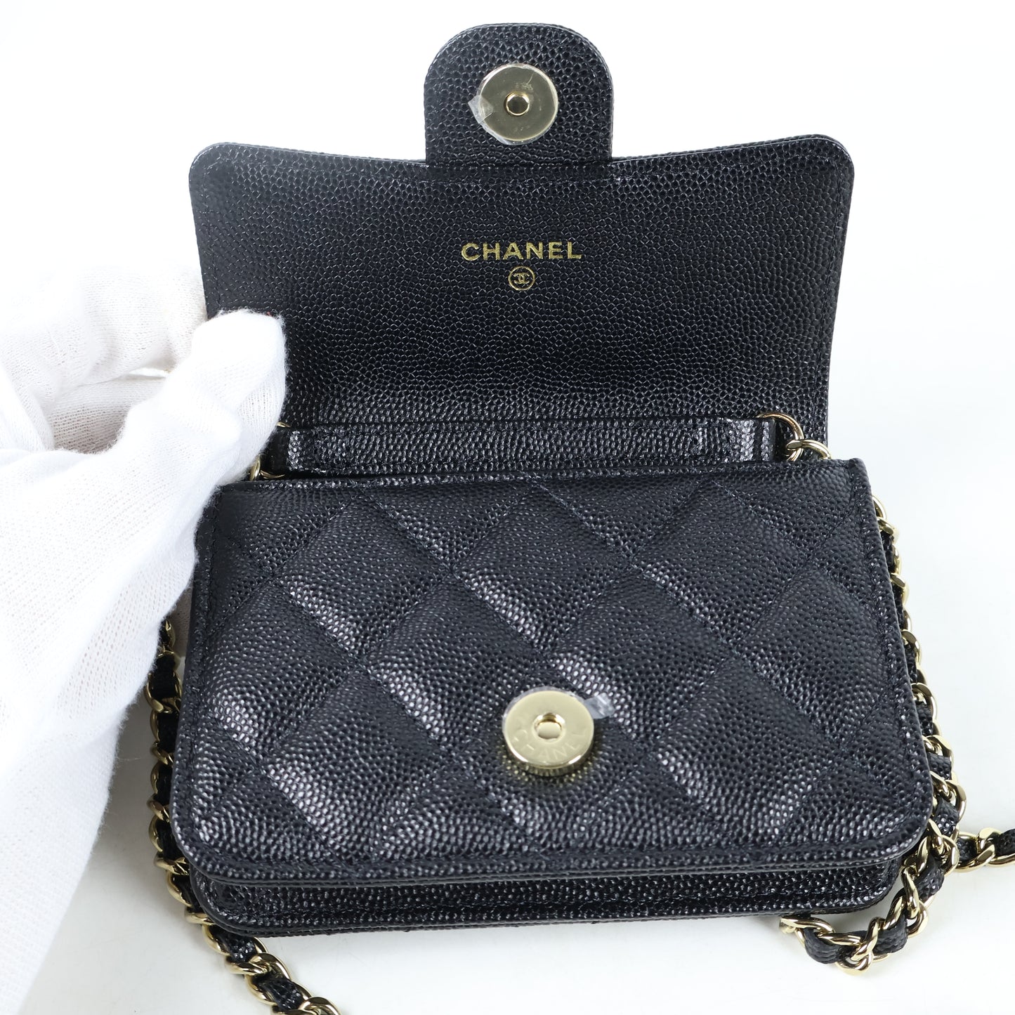 Chanel Card Holder On Chain Black Caviar GHW