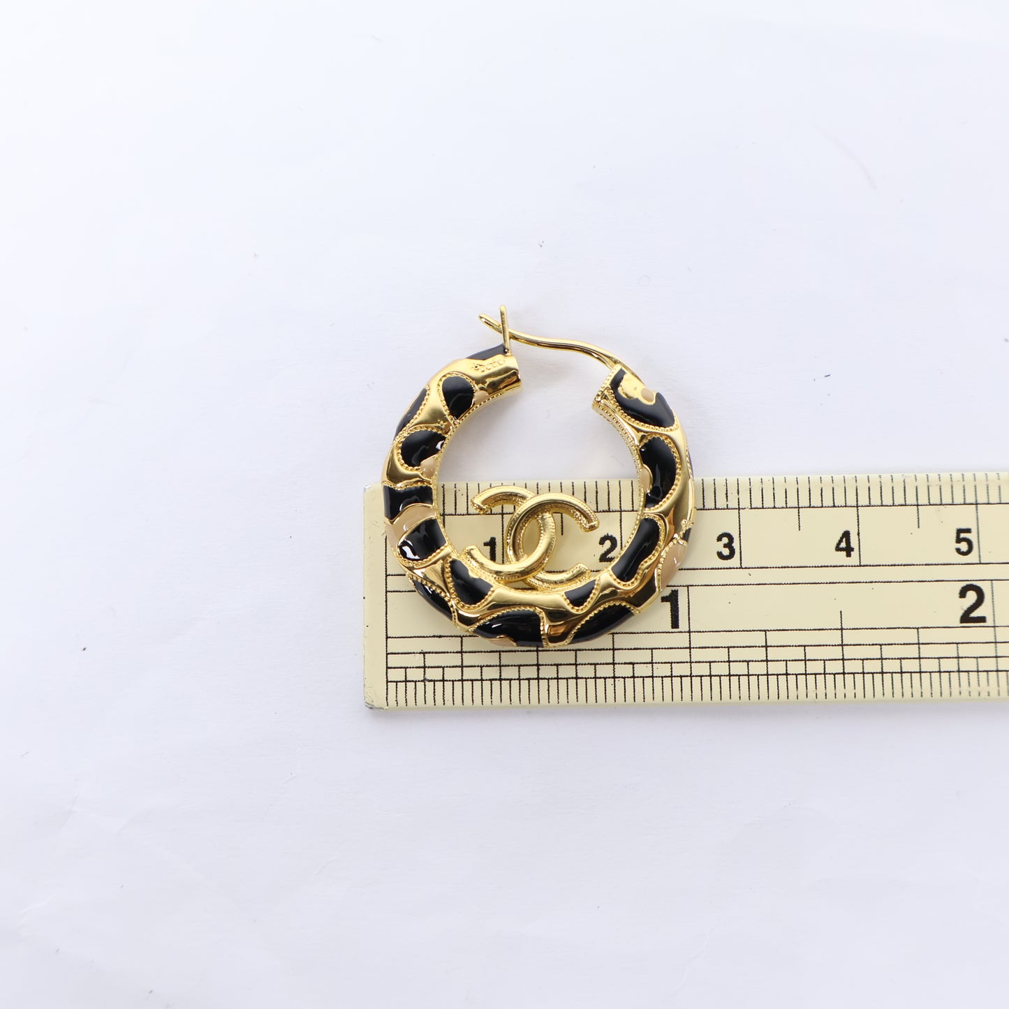 Chanel Earrings Hoop Enamel Black Gold