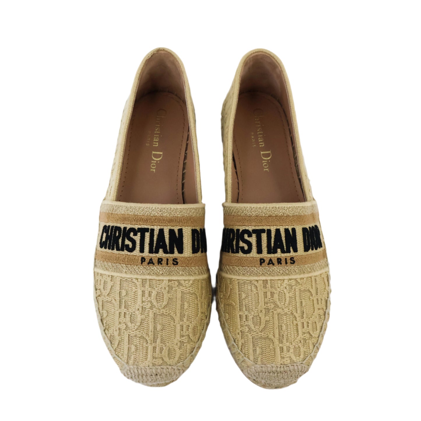 Dior Granville Espadrille Natural Raffia Beige Logo Black 37