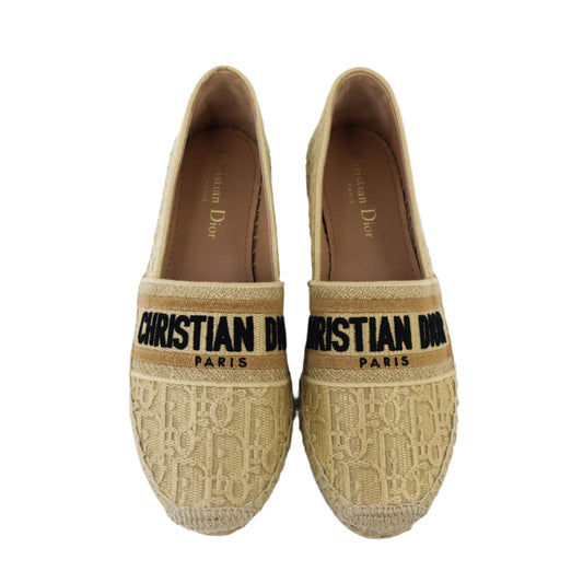 Dior Granville Espadrille Natural Raffia Beige Logo Black 37