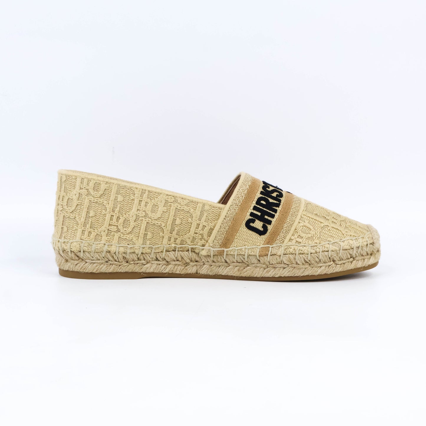 Dior Granville Espadrille Natural Raffia Beige Logo Black 37