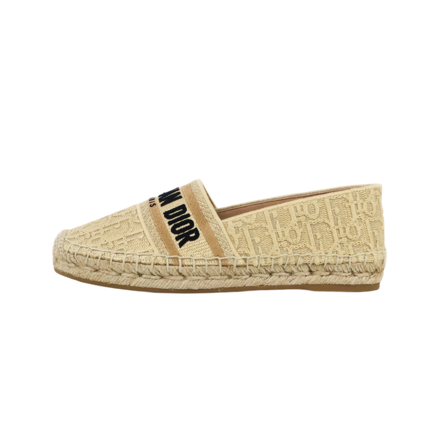 Dior Granville Espadrille Natural Raffia Beige Logo Black 37