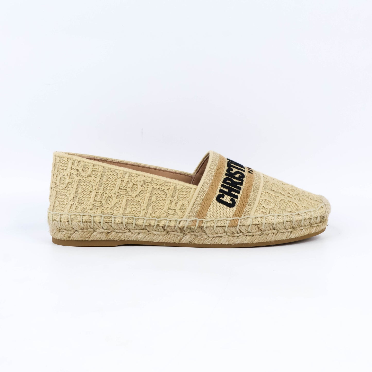 Dior Granville Espadrille Natural Raffia Beige Logo Black 37