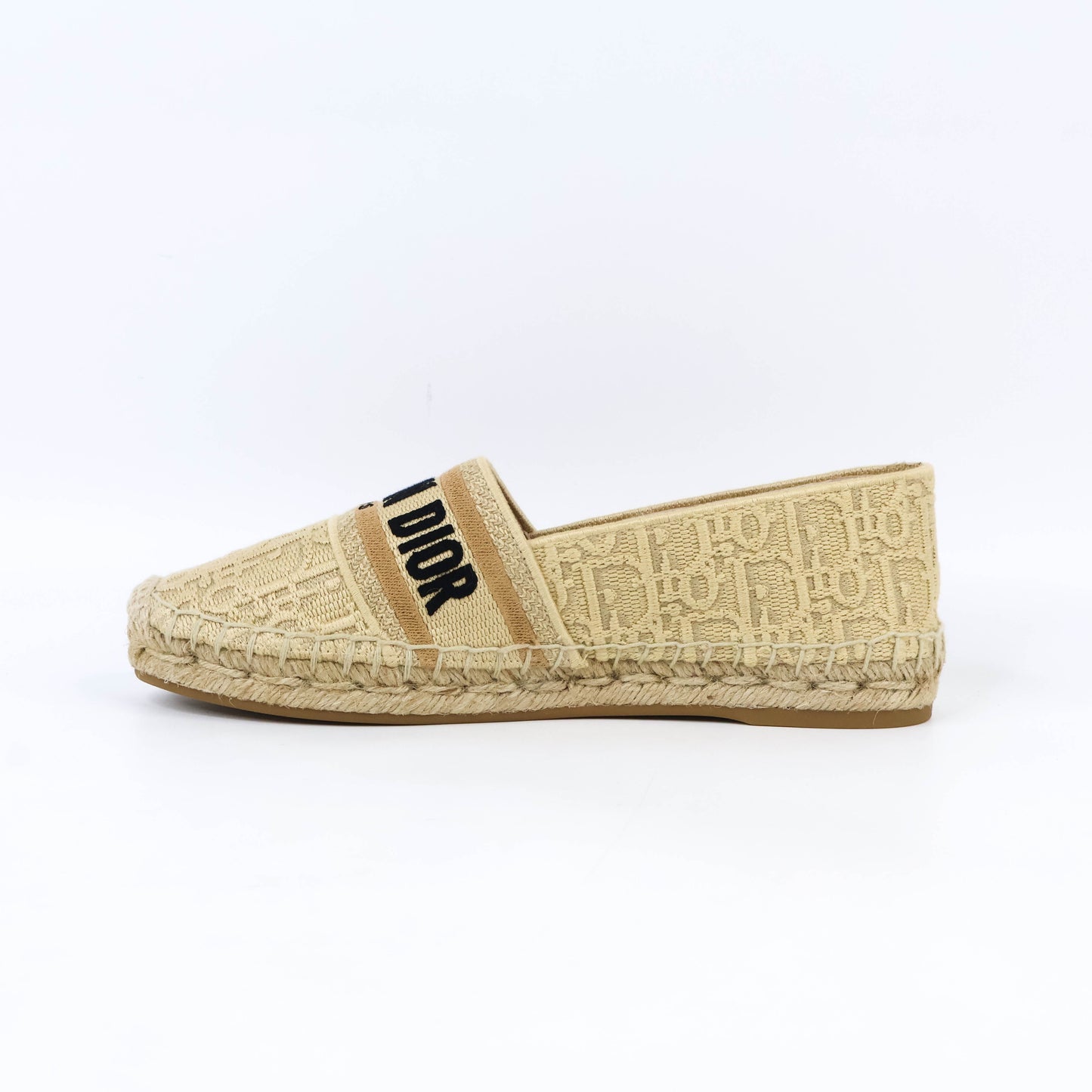 Dior Granville Espadrille Natural Raffia Beige Logo Black 37