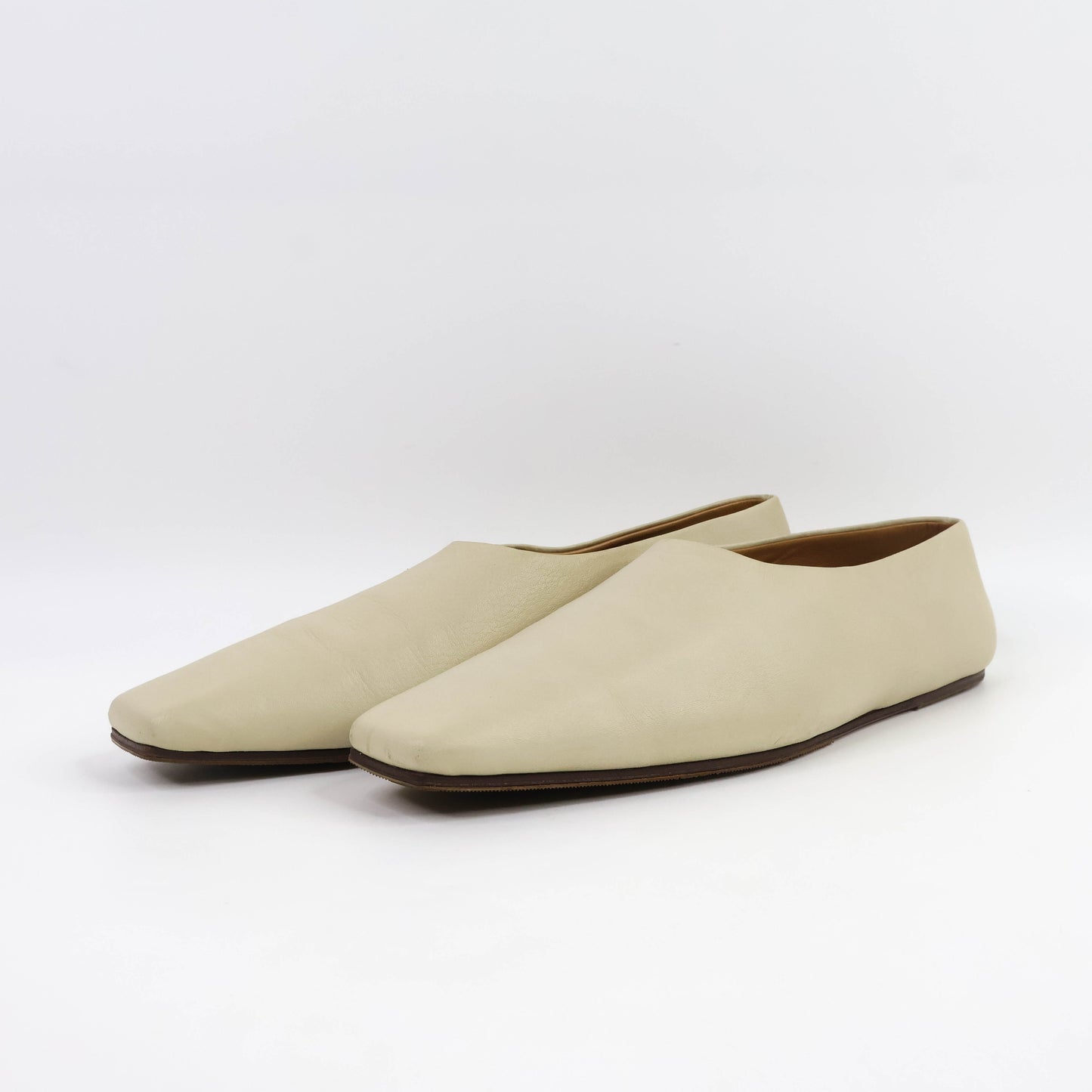 The Row Square Toe Leather Flats Light Beige 38