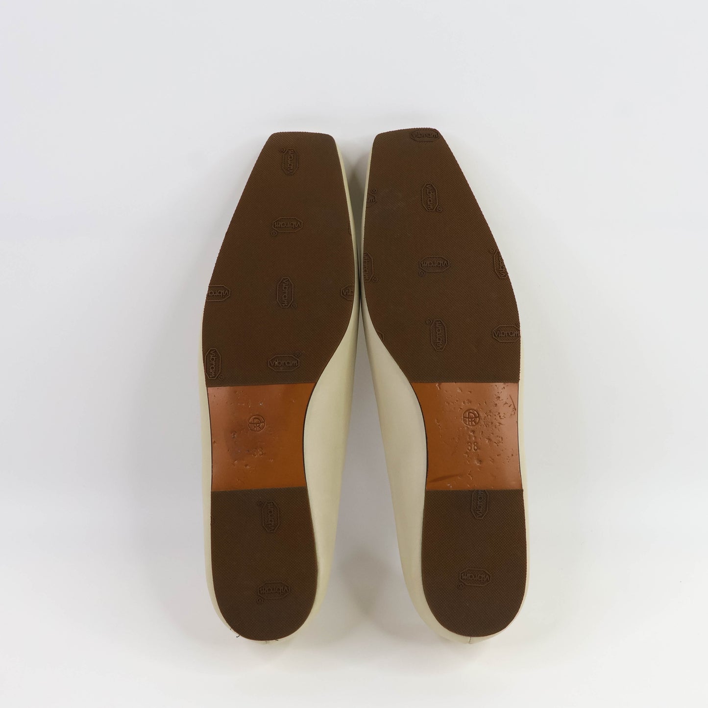 The Row Square Toe Leather Flats Light Beige 38