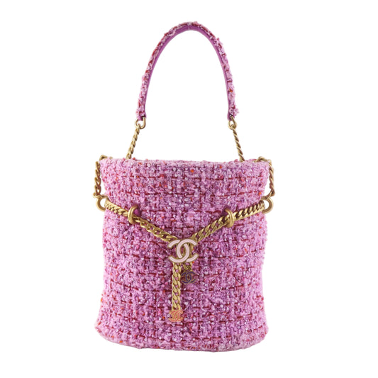 Chanel Bucket Tweed Pink GHW