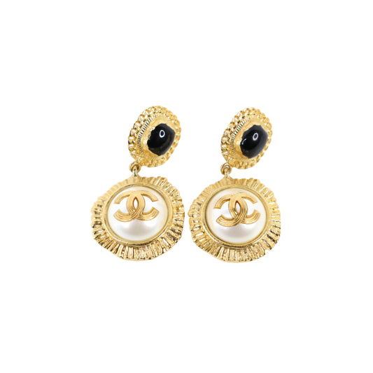 Chanel Earrings cc Pearl Gold Black