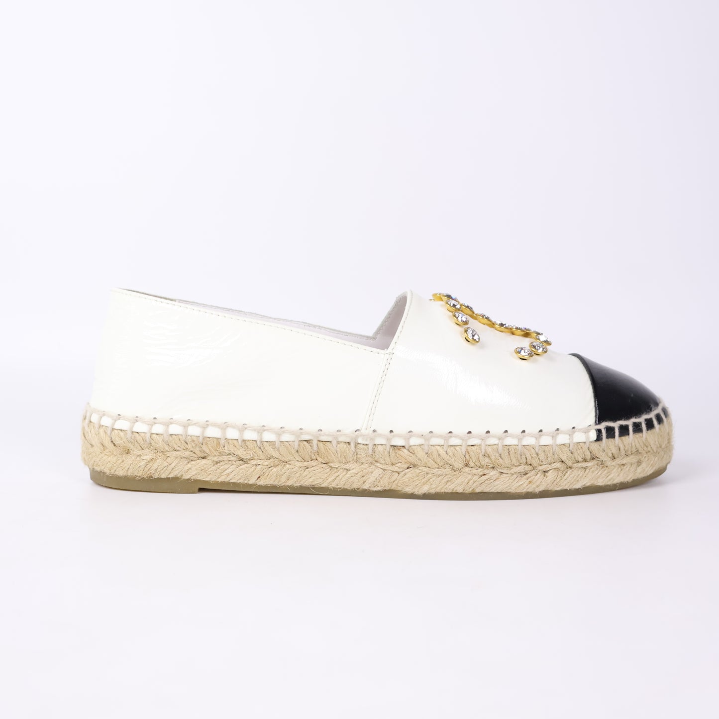 Chanel Espadrilles Patent White/Black Crystal 37