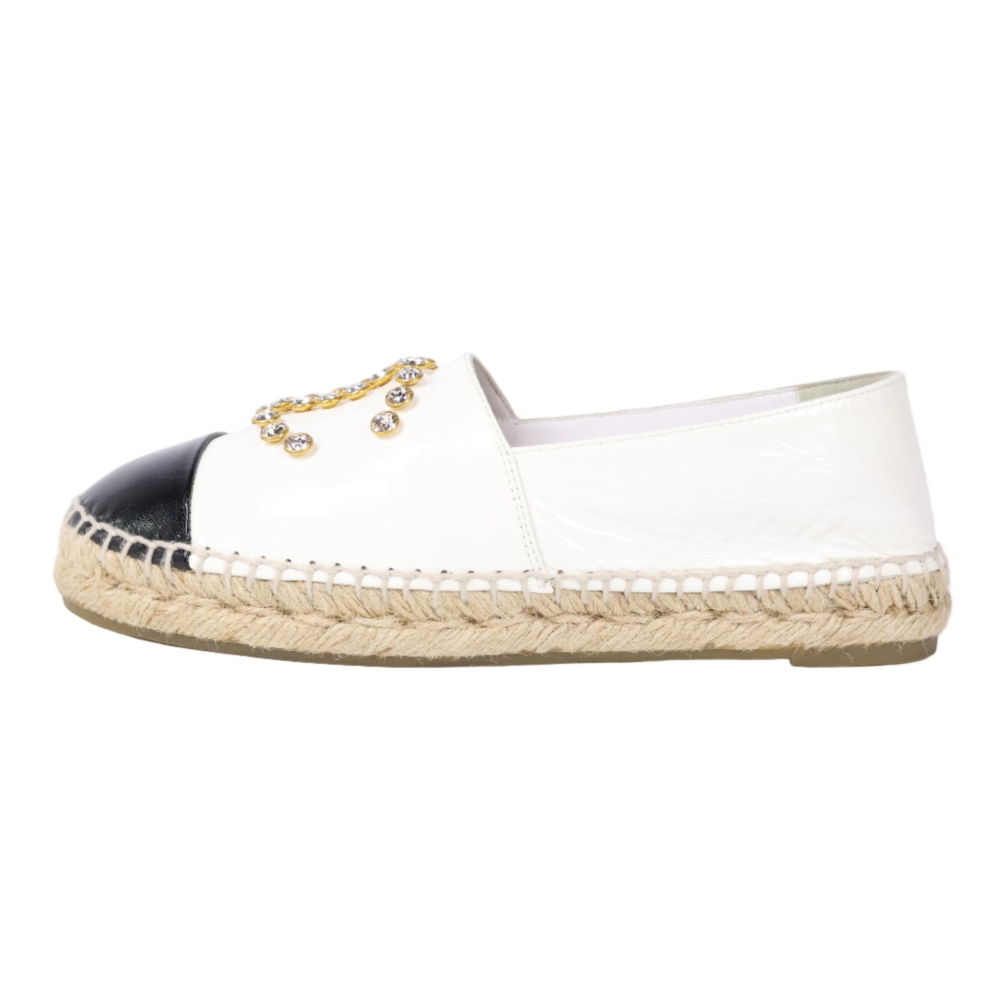 Chanel Espadrilles Patent White/Black Crystal 37