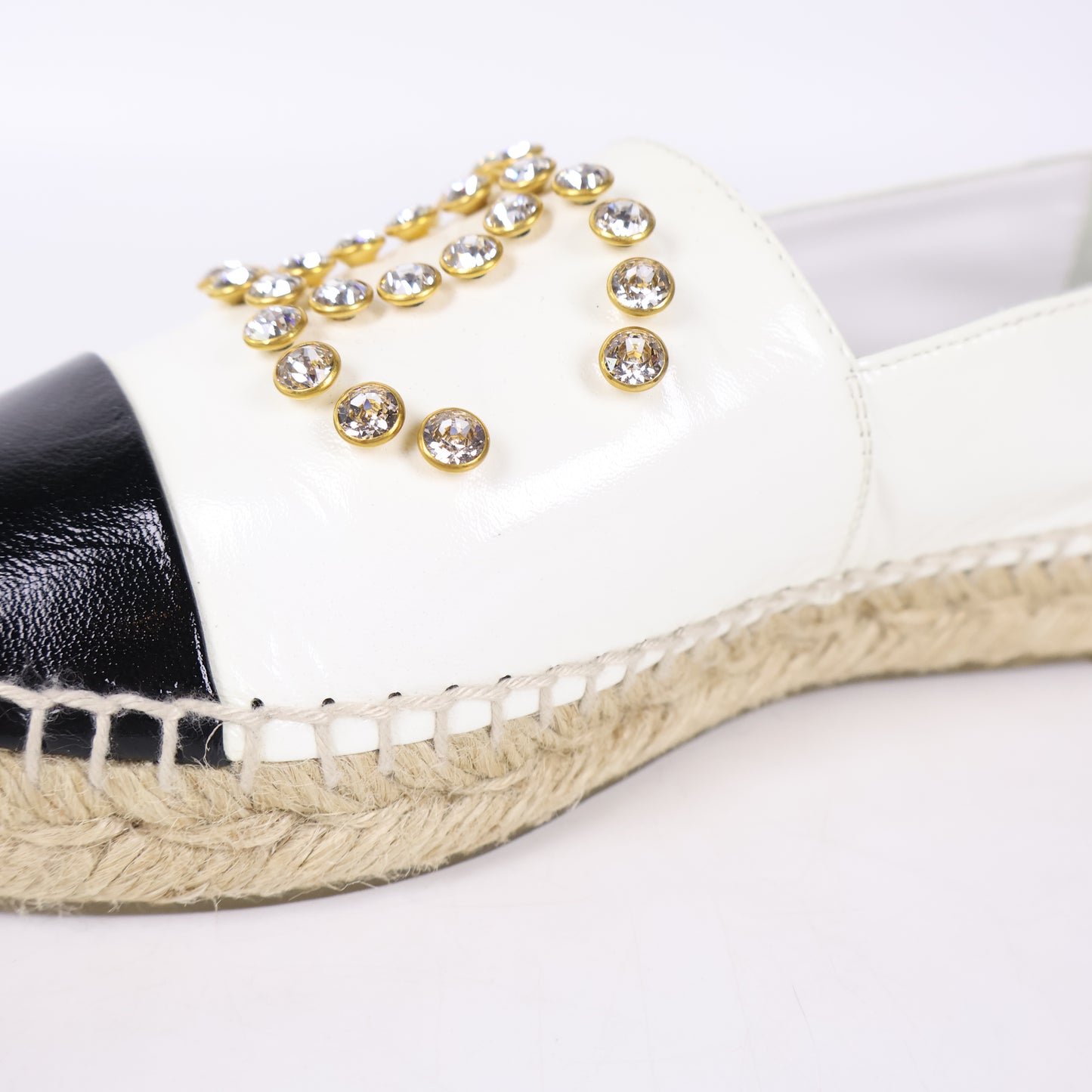 Chanel Espadrilles Patent White/Black Crystal 37