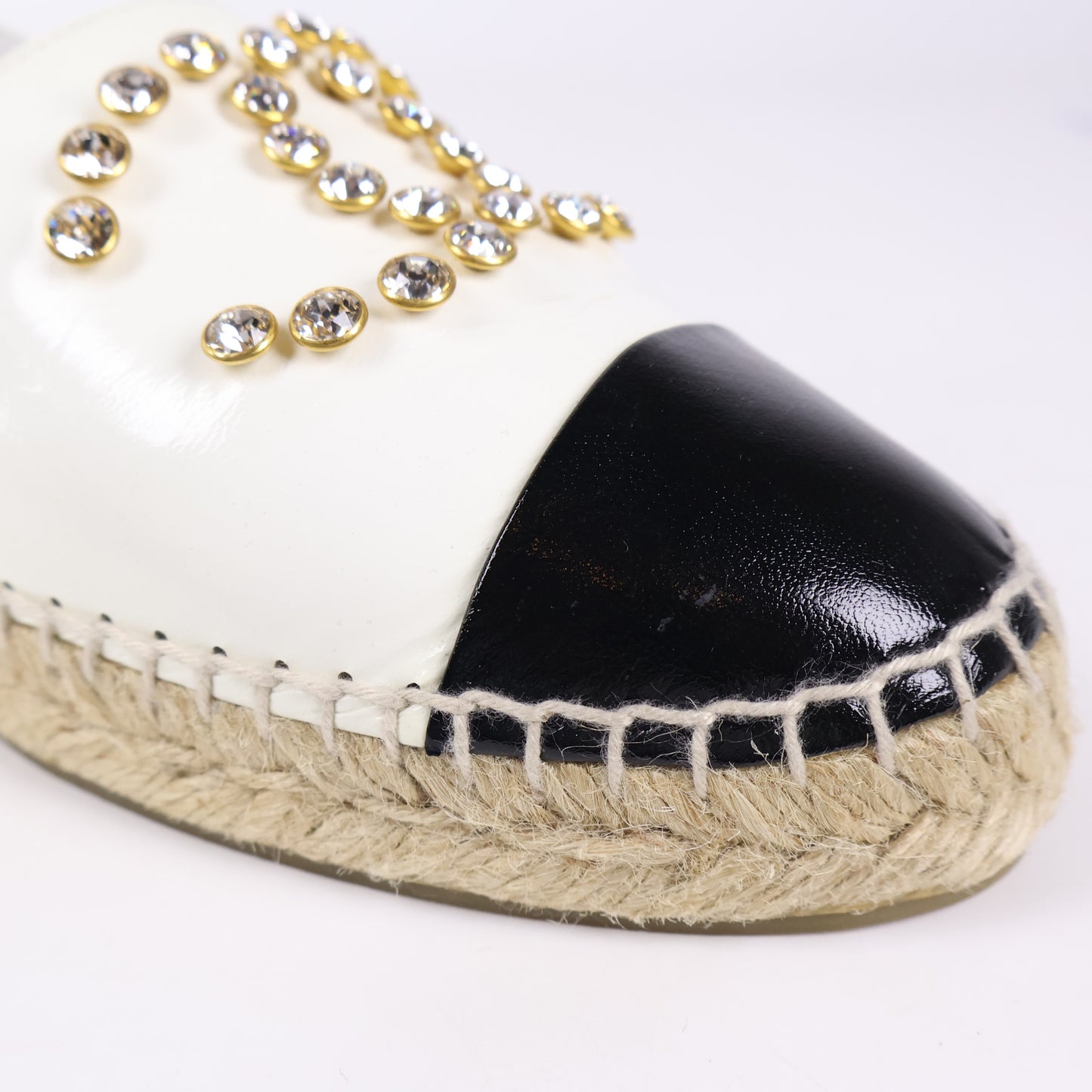 Chanel Espadrilles Patent White/Black Crystal 37