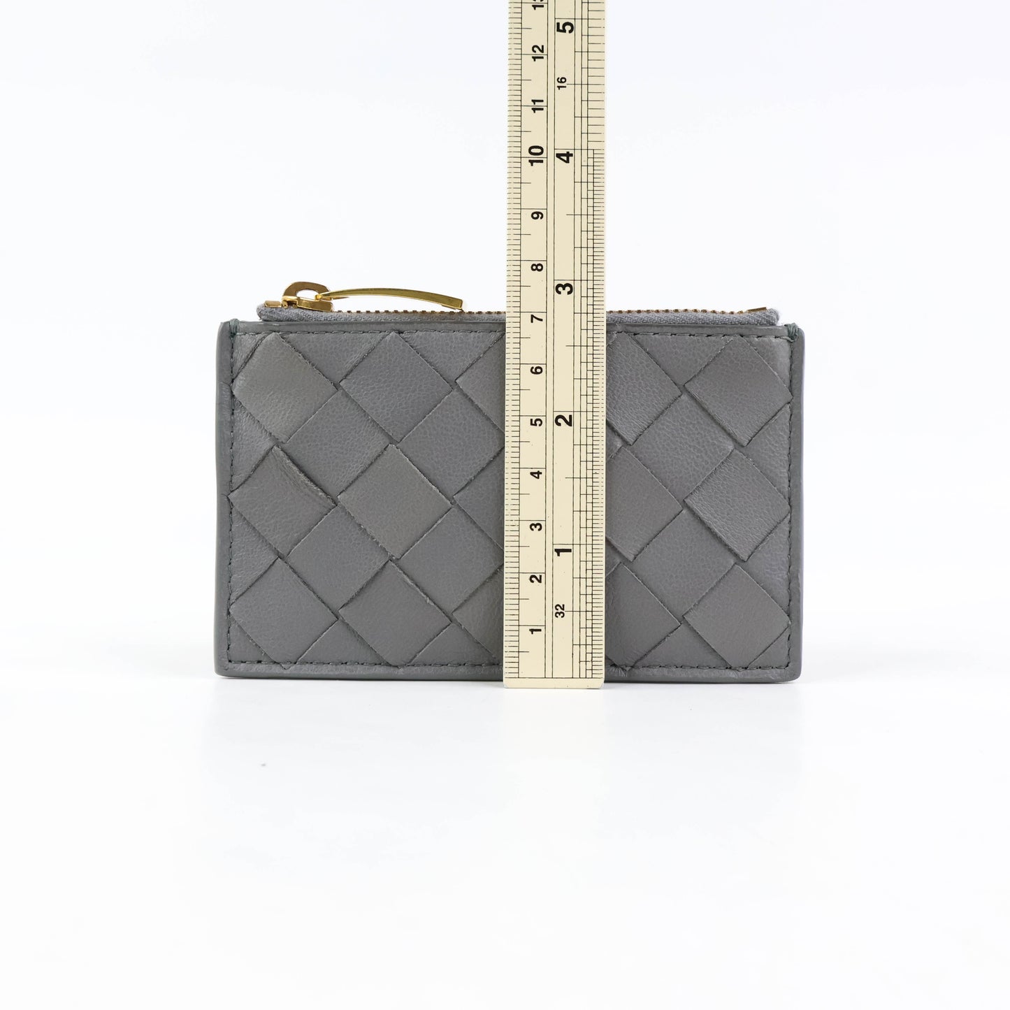 Bottega Coin Purse Intrecciato Grey with Keyring