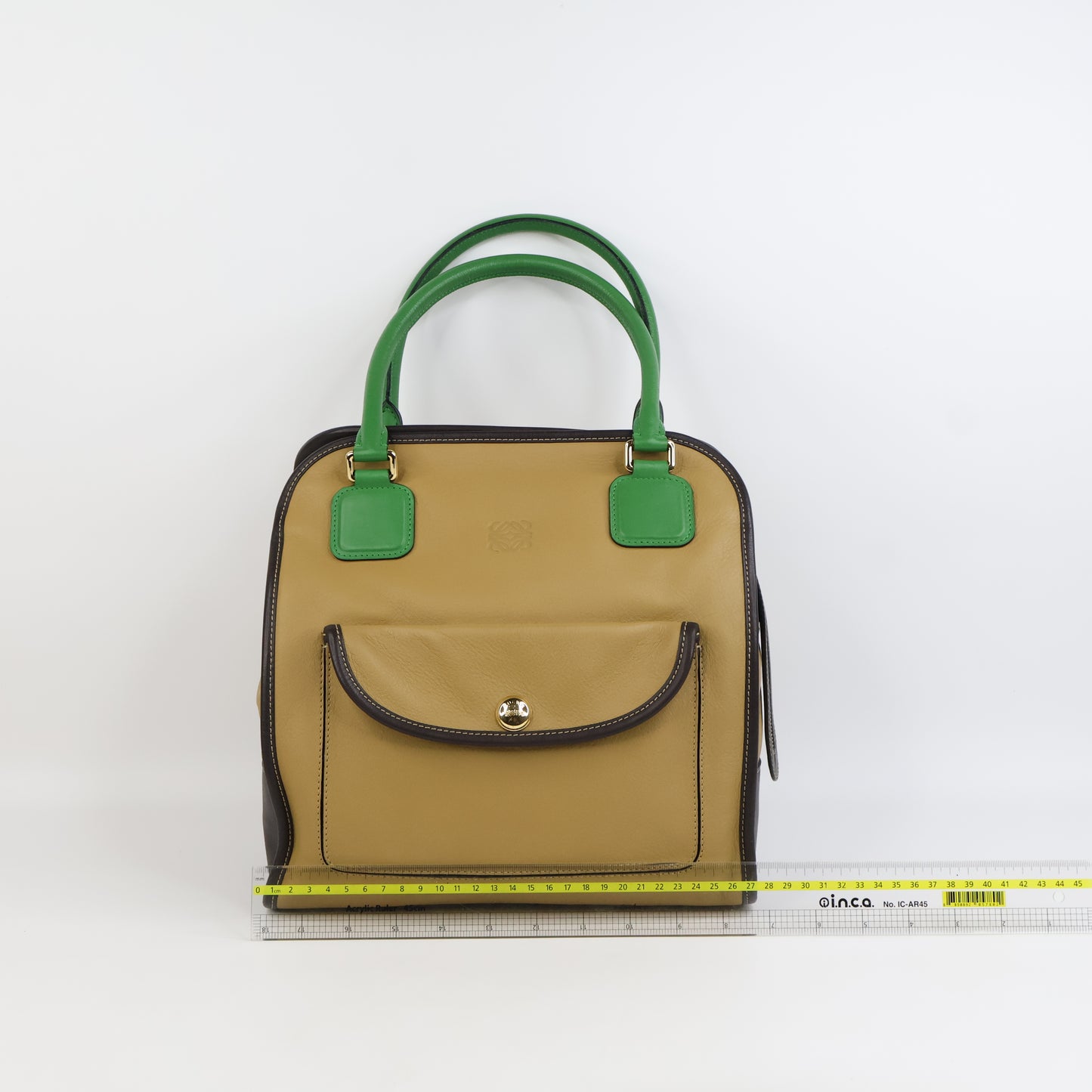 Loewe Anagram Tricolor Pebbled Handbag Leather Tan Green