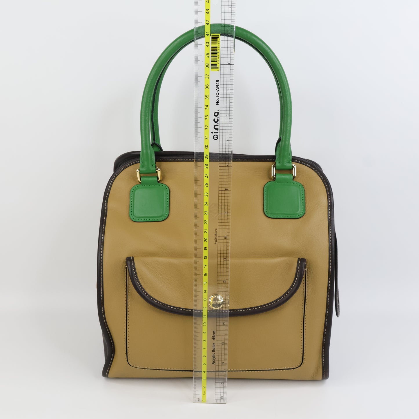 Loewe Anagram Tricolor Pebbled Handbag Leather Tan Green