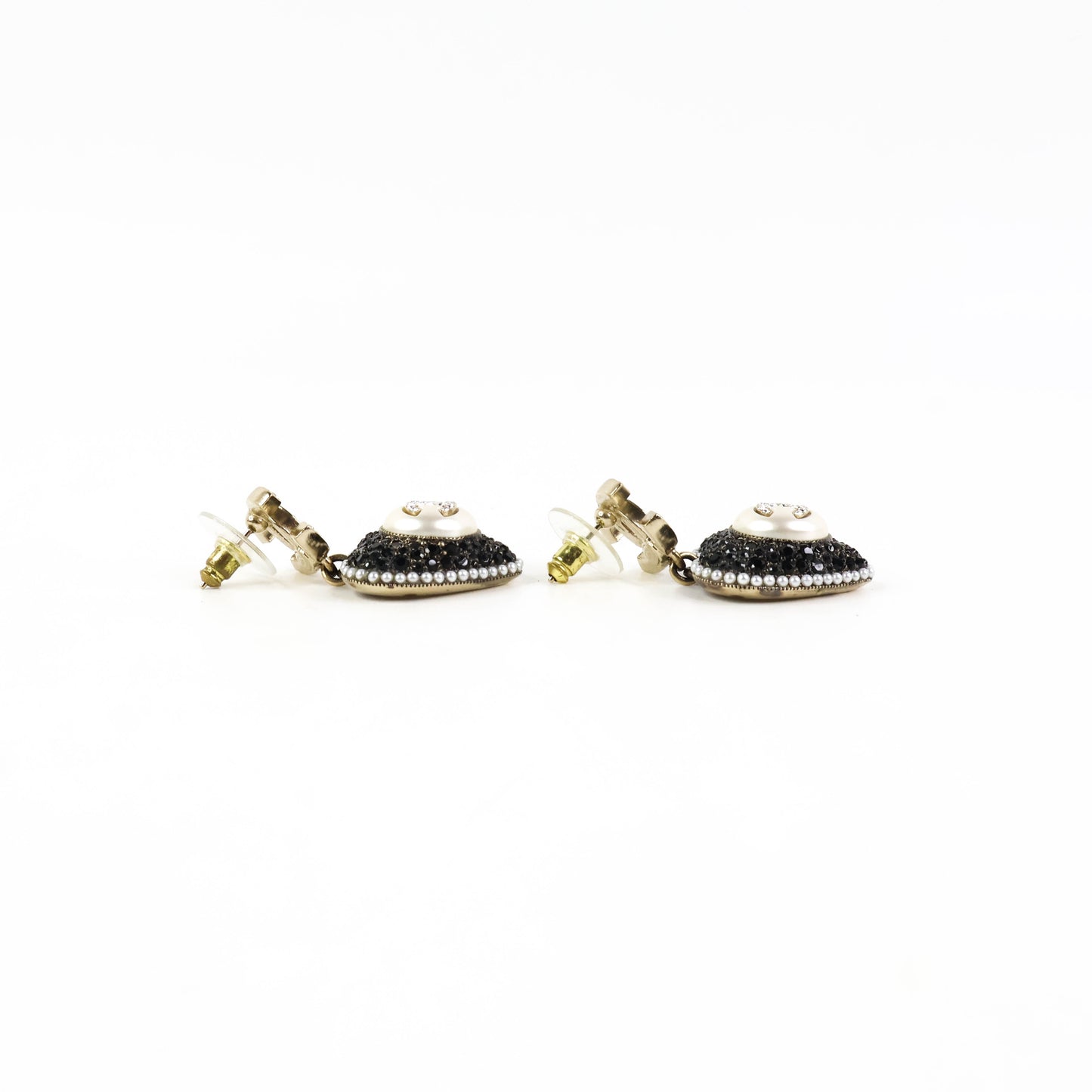 Chanel Earring Pearl cc Heart Black Big