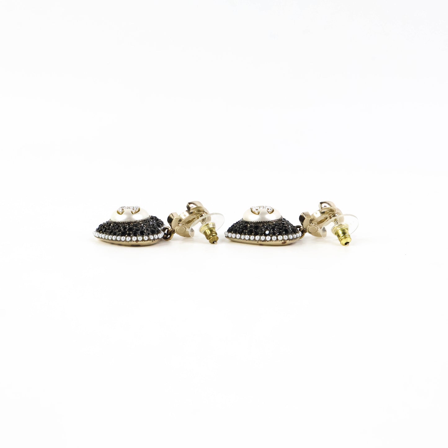 Chanel Earring Pearl cc Heart Black Big