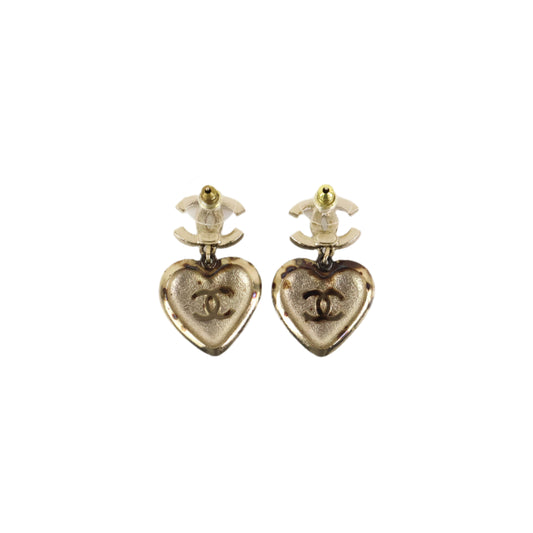 Chanel Earring Pearl cc Heart Black Big