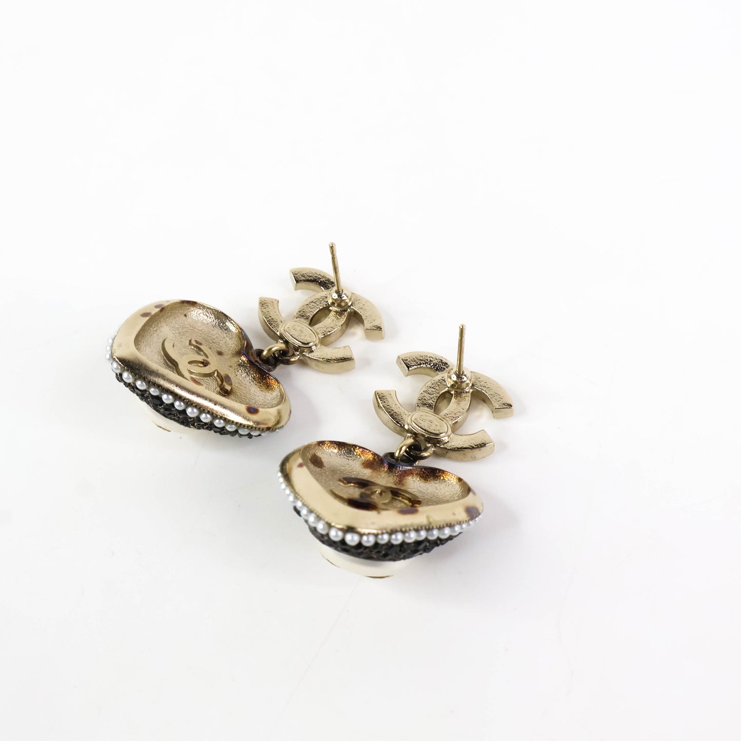 Chanel Earring Pearl cc Heart Black Big