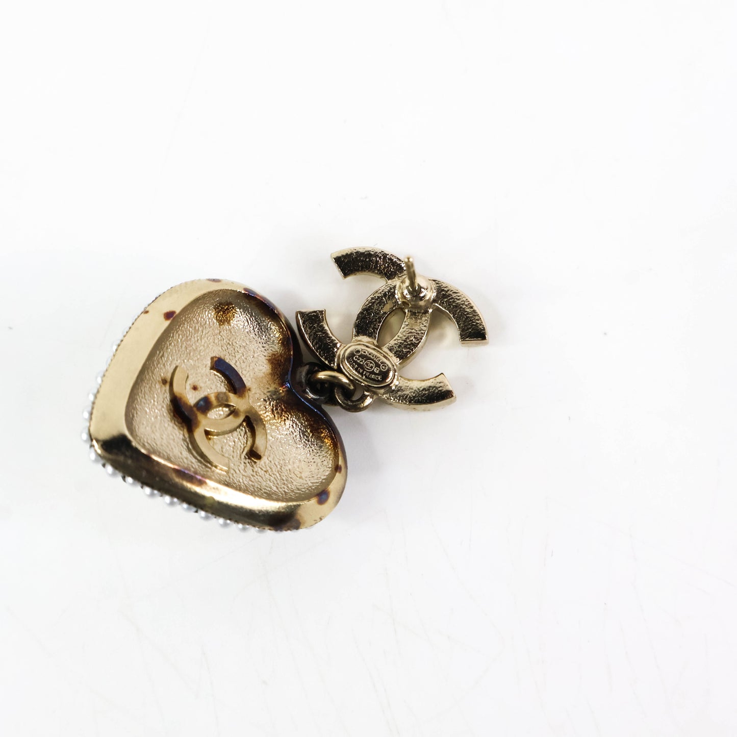 Chanel Earring Pearl cc Heart Black Big