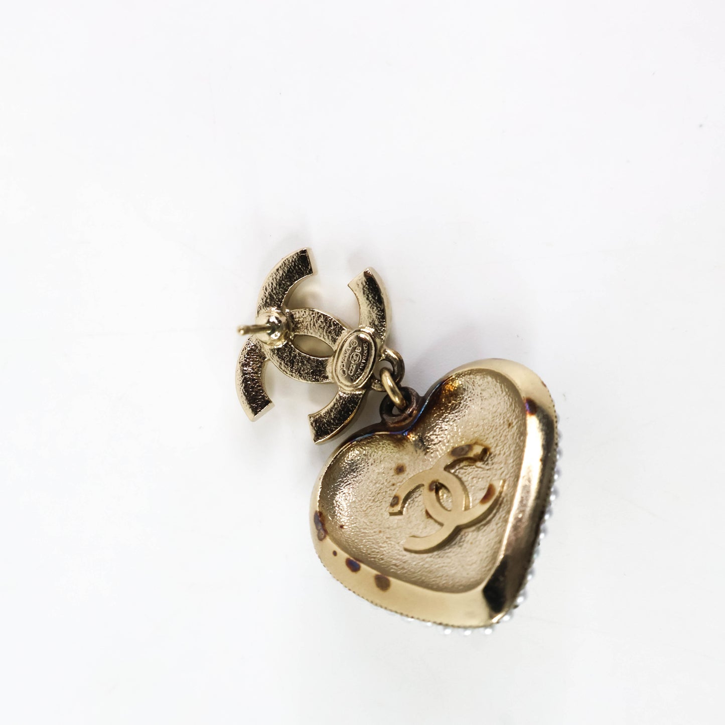 Chanel Earring Pearl cc Heart Black Big