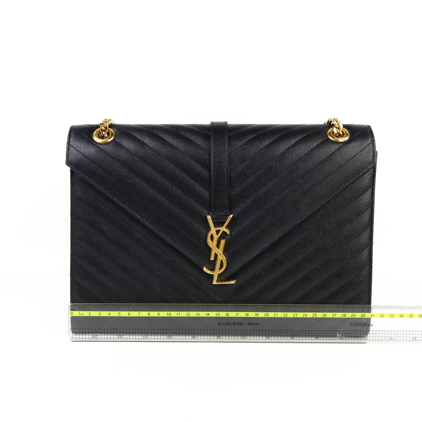 Saint Laurent Flap Large Black Grain GHW