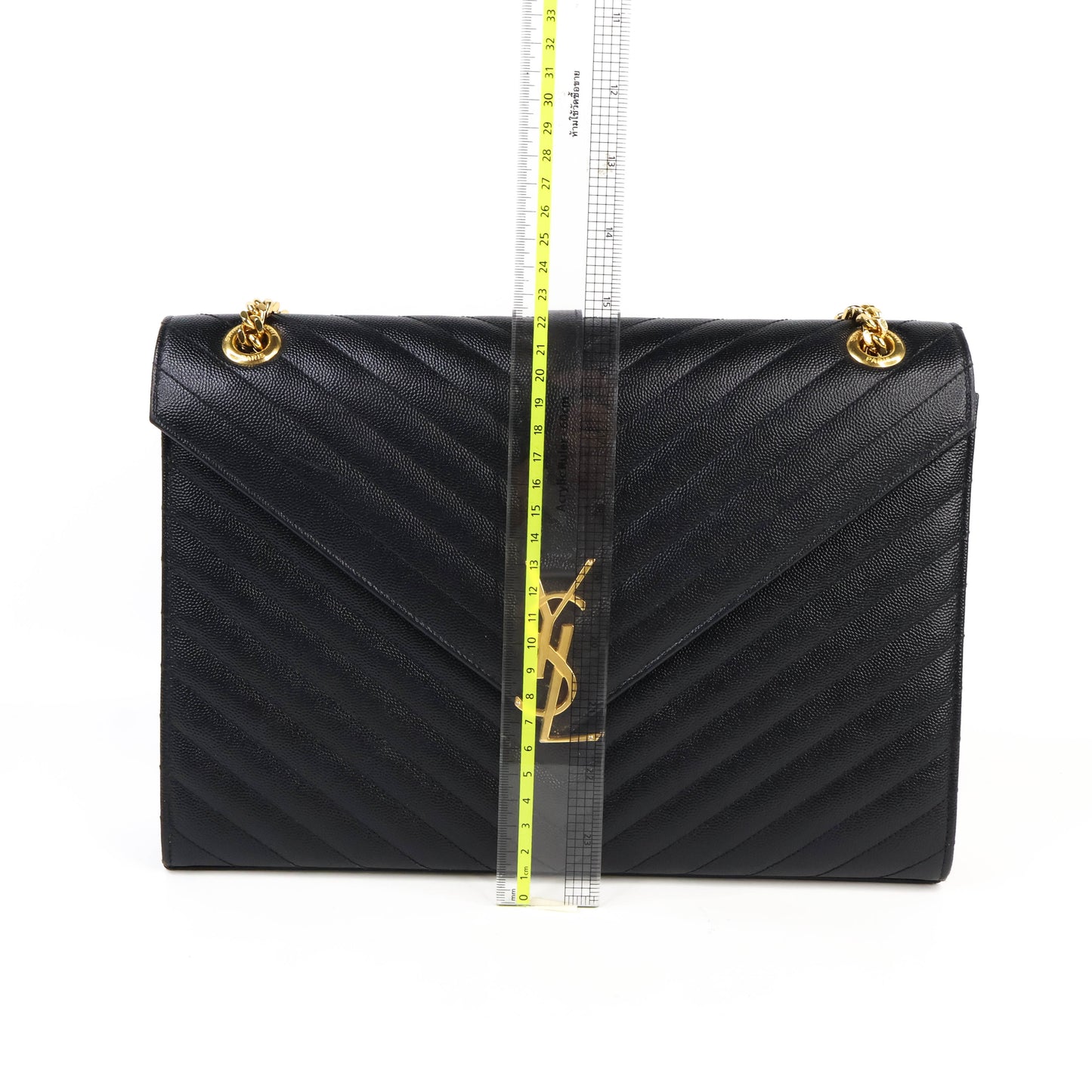 Saint Laurent Flap Large Black Grain GHW