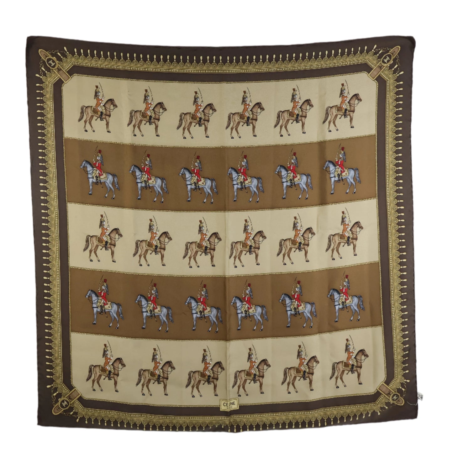 Celine Silk Scarf Horse Brown Vintage