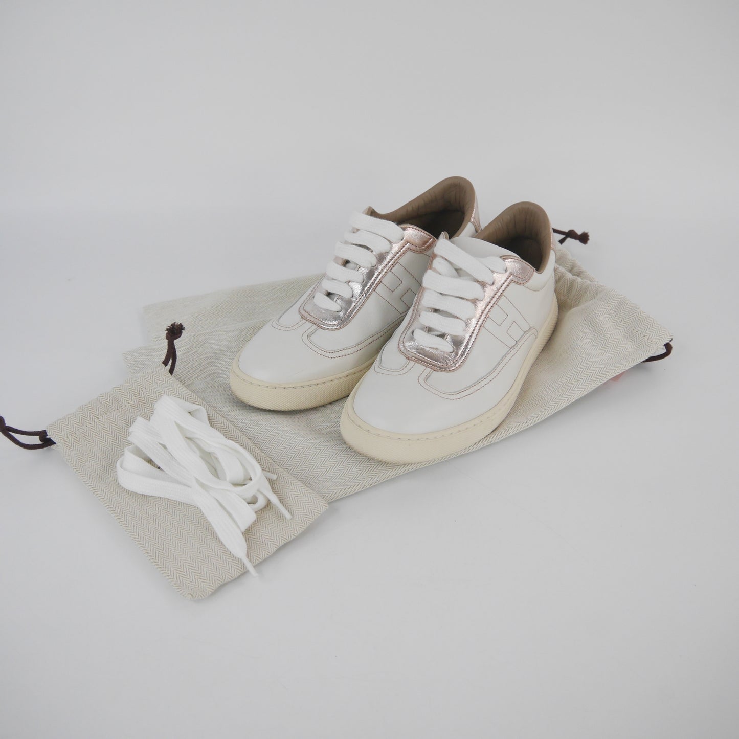 Hermes Sneakers White Metallic Rosegold 35.5